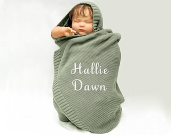 Embroidered Baby Name Blanket: Soft Organic Cotton Knit