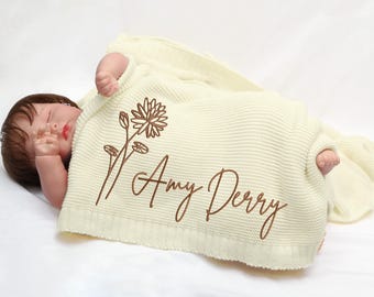 Custom Embroidered Baby Name Blanket: Organic Cotton Knit, Nursery Gift