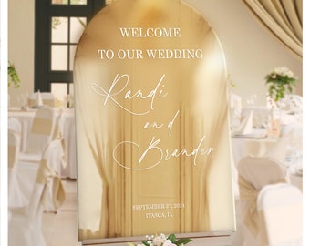 Arched Wedding Sign - Gold Mirror Welcome Sign - Wedding Reception Signage - Welcome to the Wedding - Wedding Stationery