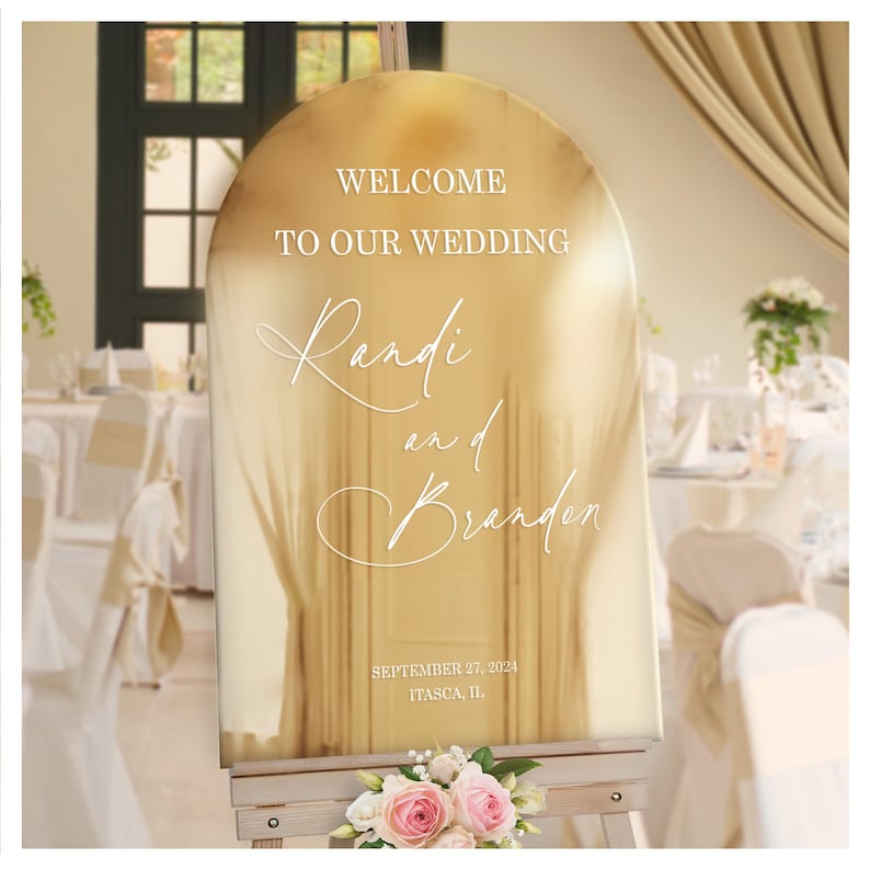 Arched Wedding Sign Gold Mirror Welcome Sign Wedding Reception Signage Welcome to the Wedding Wedding Stationery image 1