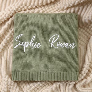 Embroidered Baby Name Blanket | Personalized Knit Welcome Baby Blanket Keepsake | Unique Baby Shower Gift