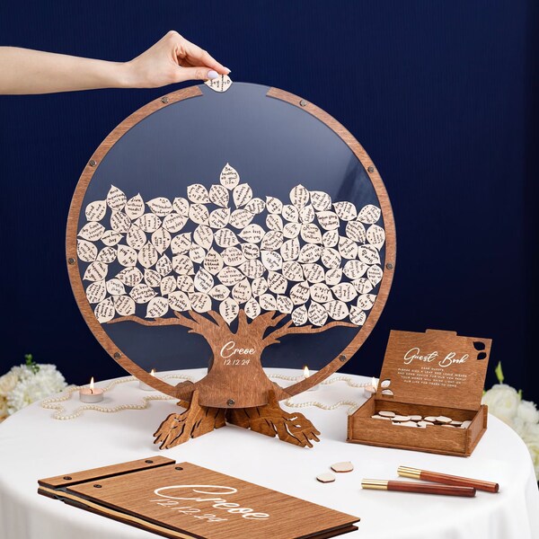 Wedding Guest Book Alternative, Family Tree Guest Book Wedding - Wood, Personalized Wedding Decor