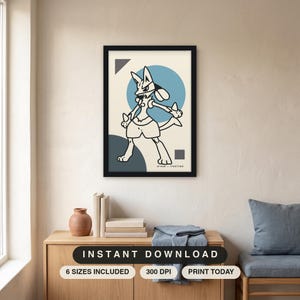 Lucario Minimalistisk Konsttryck | Stridsstil, Bauhaus-stil (digital nedladdning)