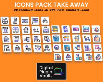 Lebensmittel-Icon-Paket – 20 Restaurant- und Liefersymbole (SVG, PNG, JSON)