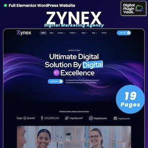 Zynex digitala marknadsföringsbyrå Elementor-mallkit: Responsiv webbdesign