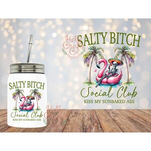 Copo de vidro Salty B*tch Social Club – Copo de praia divertido – Copo de esqueleto de flamingo – Presente de verão para ela – Caneca para despedida de solteira