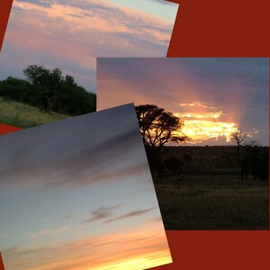 Può includere: Tre immagini diverse di un cielo al tramonto con le nuvole. La prima immagine mostra un cielo rosa e arancione con nuvole bianche. La seconda immagine mostra un cielo viola con un tramonto arancione brillante e nuvole bianche. La terza immagine mostra un cielo blu con nuvole bianche e un tramonto giallo.