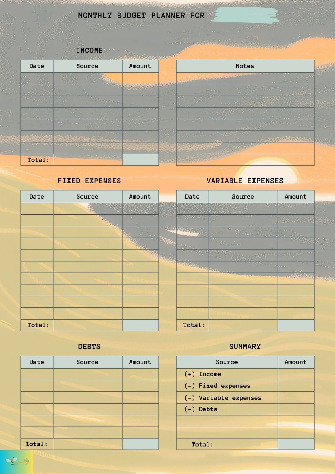 Doodle Art Monthly Budget Planner: Instant Digital Download - Etsy