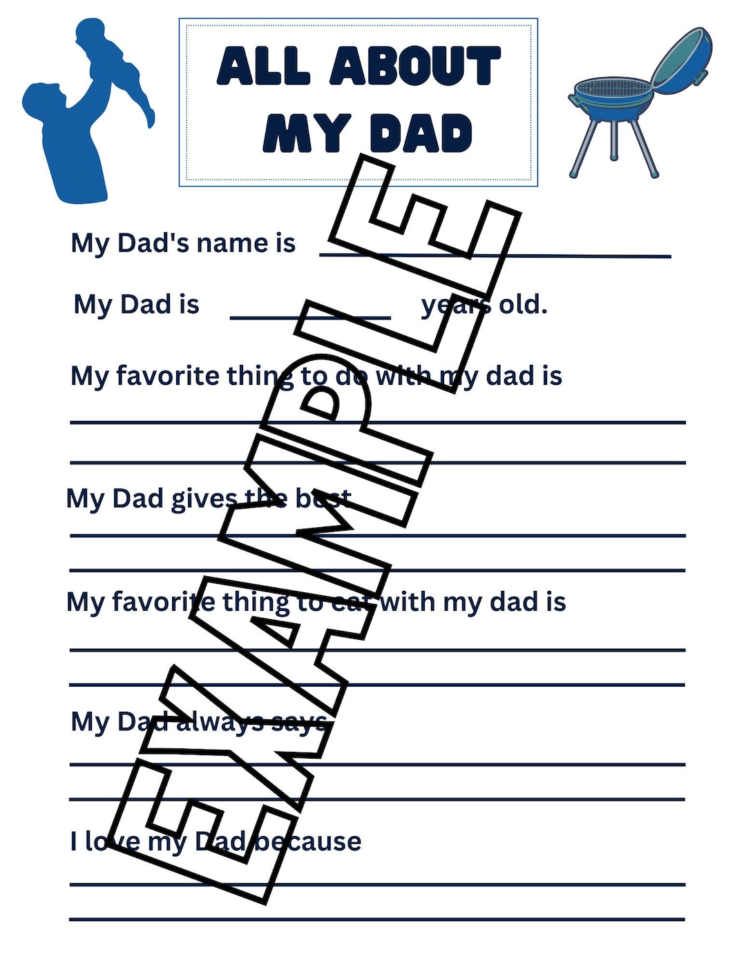 Fathers Day Template. All About My Dad. Fathers Day Printable - Etsy