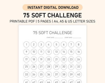 75 Soft Challenge | 75 Soft Challenge Tracker | Wyzwanie fitness | Samodoskonalenie | Natychmiastowe pobieranie cyfrowe | Rozmiary A4 A5 US Letter