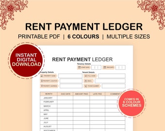 Rejestr płatności czynszu | Rejestr czynszu | Rejestr czynszu najemcy | Rejestr czynszu do wydrukowania | Natychmiastowe pobieranie cyfrowe | Dostępne w formatach A4, A5, US Letter