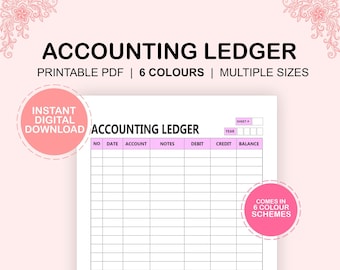 Księga rachunkowa do druku, szablon księgi rachunkowej, śledzenie wydatków, księga główna dla małych firm, rozmiary A4 A5 US Letter