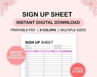 Arkusz rejestracyjny | Arkusz rejestracyjny | Szablon arkusza rejestracyjnego | Proszę podpisać książkę | Rejestracja na potluck | Pobieranie cyfrowe | Rozmiary A4 A5 US Letter