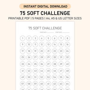 75 Soft Challenge | 75 Soft Challenge Tracker | Fitness Challenge | Self Improvement | Instant Digital Download | A4 A5 US Letter Sizes