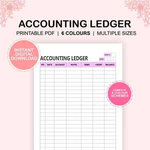 Printable Accounting Ledger, Accounting Ledger Template, Expense Tracker, General Ledger For Small Business,  A4 A5 US Letter Sizes