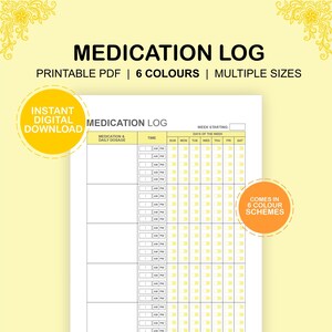 Daily Medication Log | medication Tracker |  Medication List | Medication Planner | Caregiver Log | Digital Download | A4 A5 US Letter Sizes