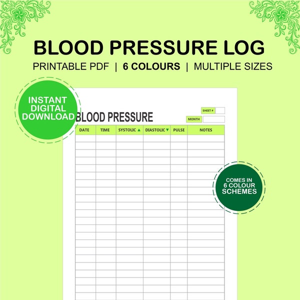 Blutdruck Log | Blutdruck Tracker | Blutdrucktabelle | Tägliches BP Log | Sofortiger digitaler Download | A4 A5 US Letter Größen