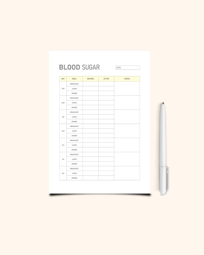 Printable Blood Sugar Log Daily Log Book for Glucose Blood Sugar Tracker Glucose Log Digital ...