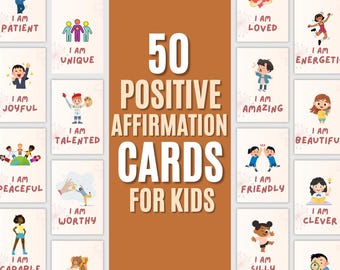 50 kart z pozytywnymi afirmacjami dla dzieci | Karty z afirmacjami do druku dla dzieci | Karty motywacyjne dla dzieci | Tylko do pobrania w wersji cyfrowej