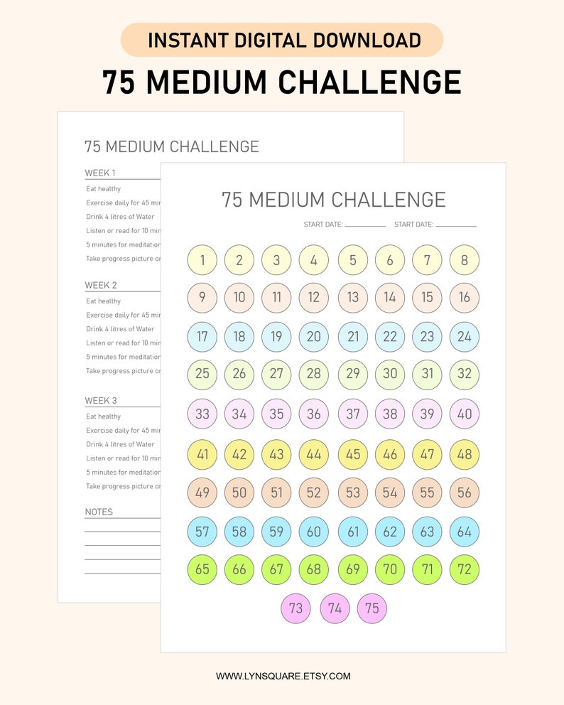 75 Medium Challenge 75 Medium Challenge Tracker Fitness Challenge