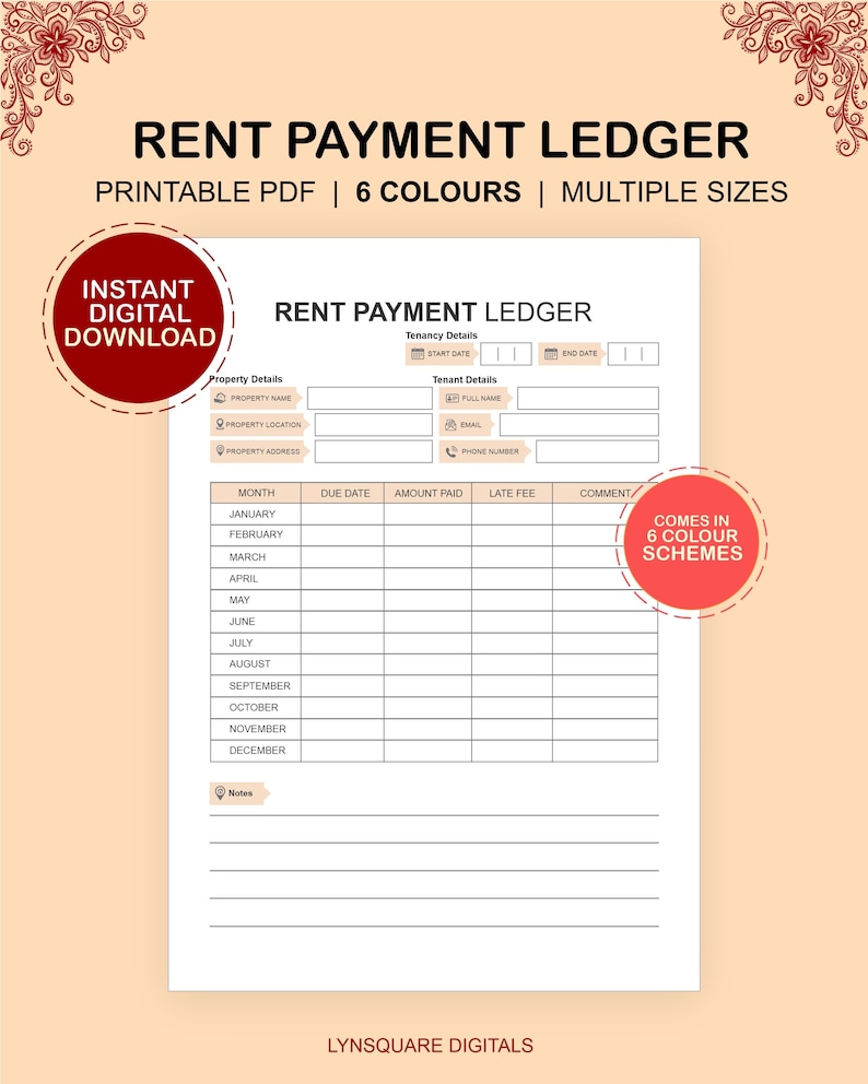 Rent Payment Ledger | Rental Ledger | Tenant Rent Tracker | Printable ...