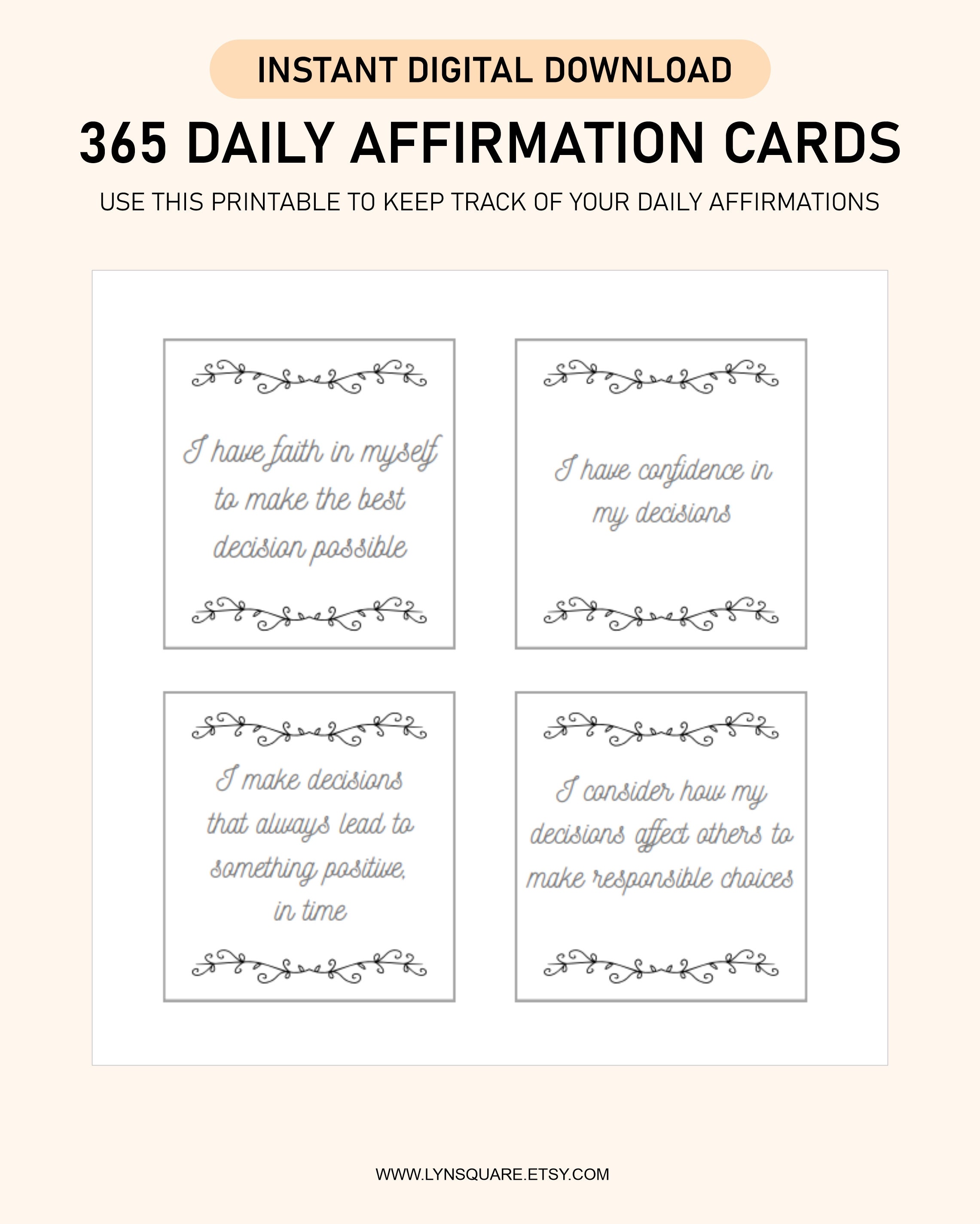 365 Daily Affirmation Cards Vision Board Printables Affirmation Cards ...
