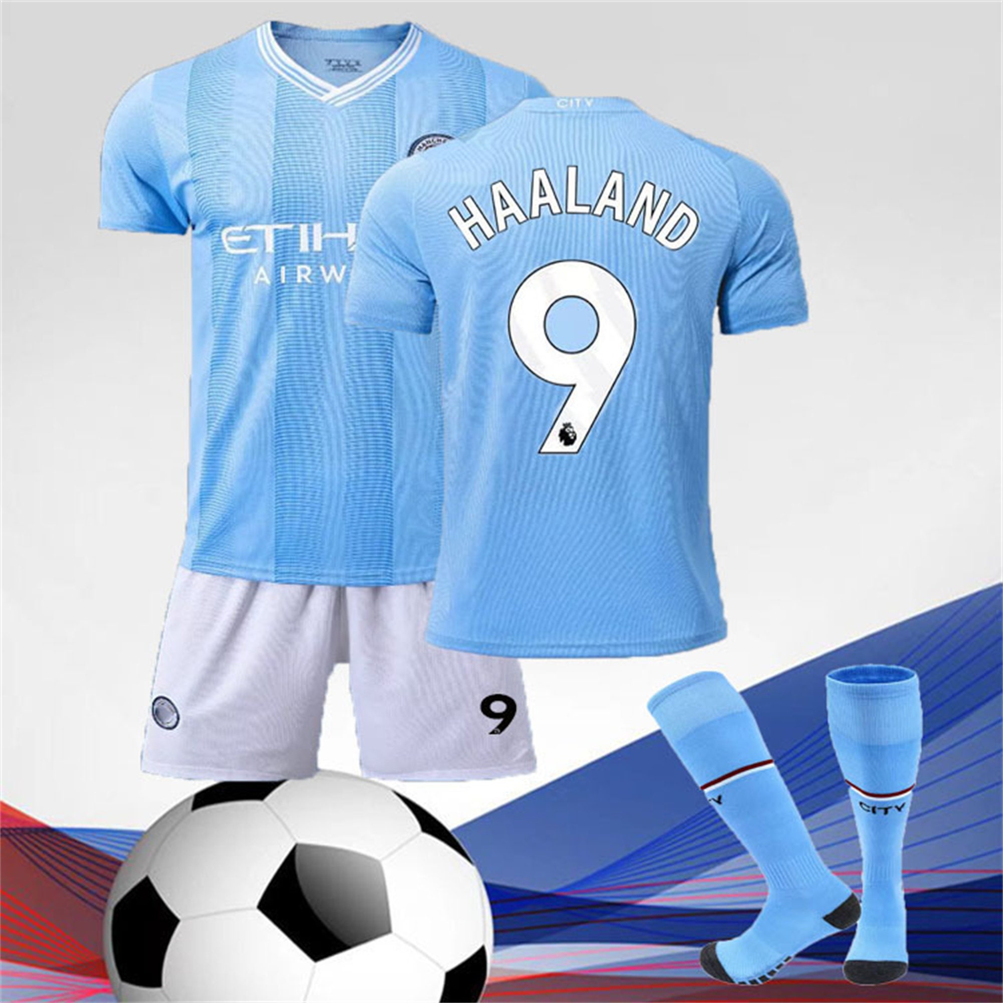 2022-2023 Manchester City Home Jersey #9 Haaland Sportswear Soccer Activewear Set for Kids Youth and Adults, Men's, Size: Large