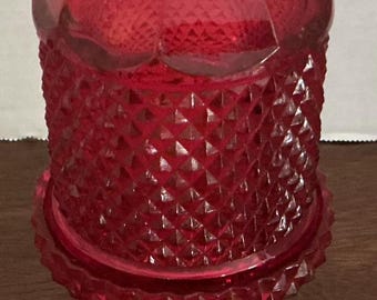 Vintage Viking Glimmer Fairy Lamp Ruby Red Amberina Glass Diamond Point 6.75”