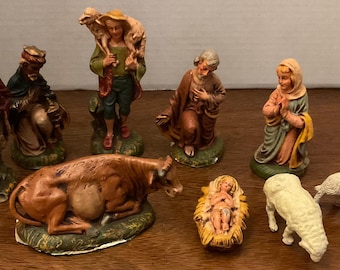 Vintage Italian Partial Nativity 9 Pc Set MADE IN ITALY Paper Papier Mache