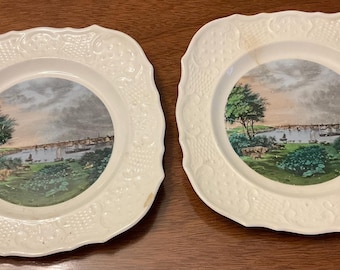 2 Baltimore Whetstone Point Plate Sun Glo Studios Currier & Ives Delano Setauket NY