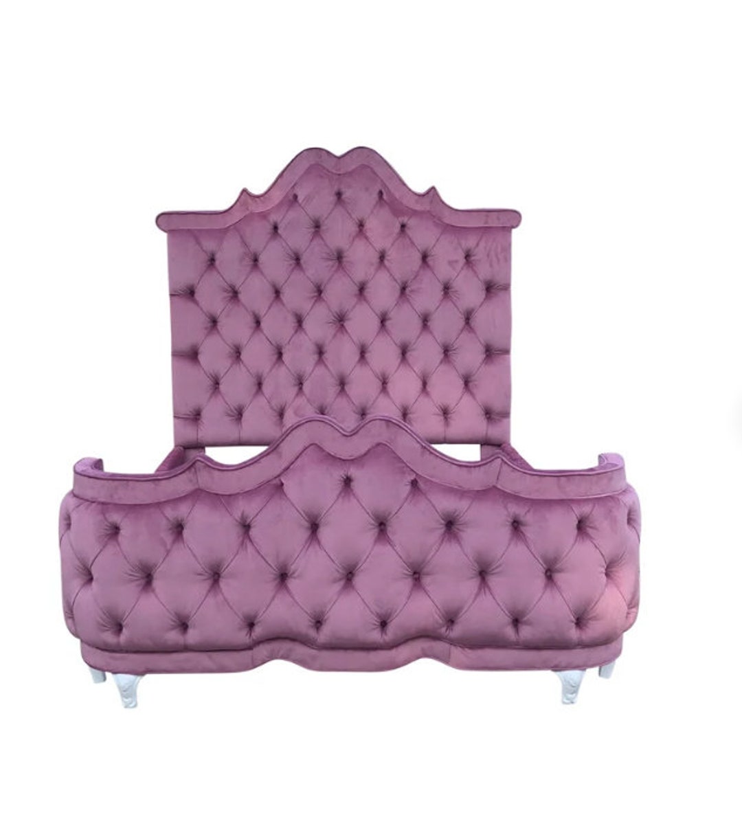 French Curved Footboard Bed Tall Tufted Upholstered Pleated Etsy