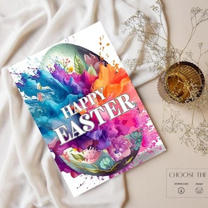 Biglietto buona Pasqua, cartolina stampabile con uovo di Pasqua colorato, biglietto d'auguri vuoto,  JPG/PNG per auguri whatsapp/mailing