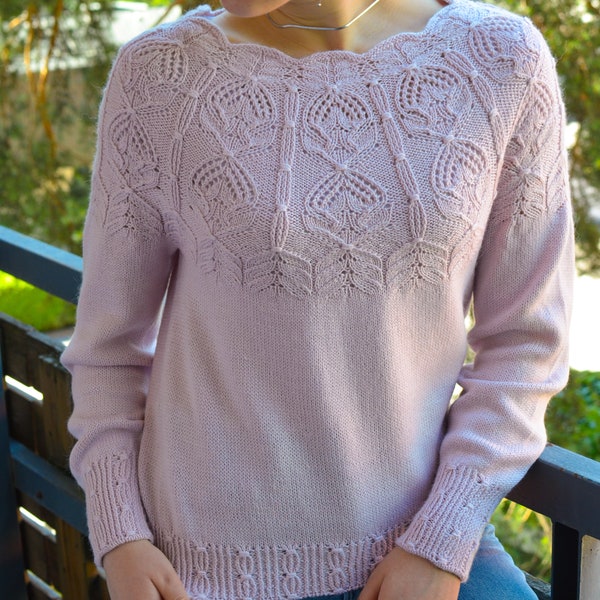 Fleurine Sweater Knitting Pattern, Top-down Sweater Pattern, Circular Yoke Sweater Pattern, in English, German and Danish