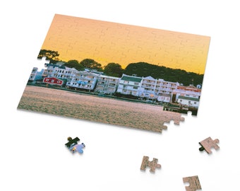 Golden Sunset Over Downtown Mackinac Island - Lake Huron Jigsaw Puzzle (120, 252, 500-Piece) | Great Lakes Travel Photography