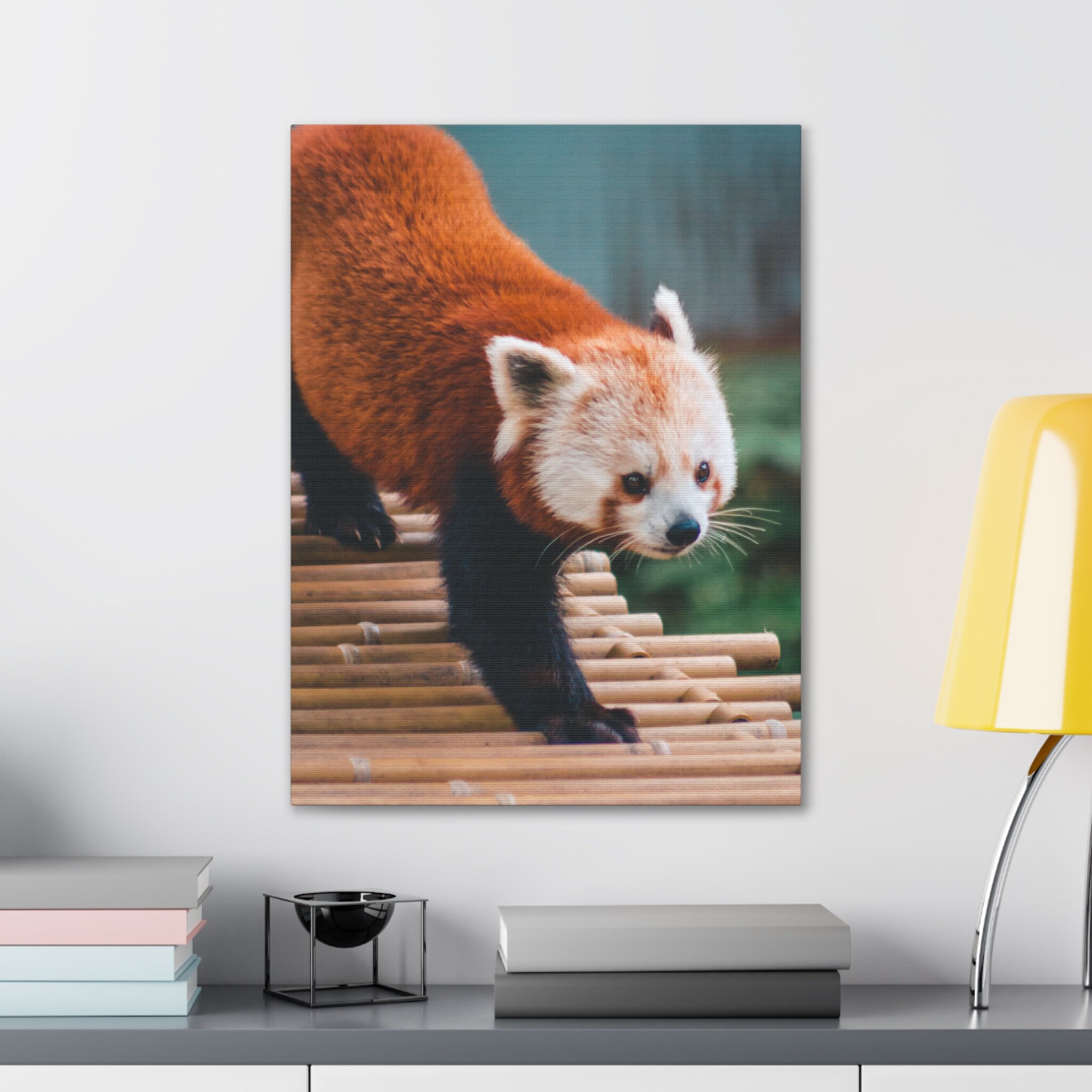 Red Panda Rope Bridge Captivating Red Panda Crossing a Bridge Canvas Wall Art Print Wildlife ...