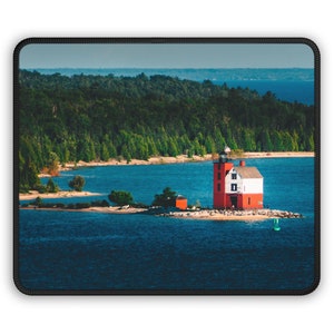 Round Island Lighthouse Gaming Mouse Pad - Captivating Mackinac Island, Michigan | Travel Photography Computer Desk Accessory