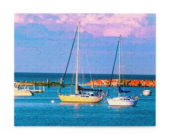 Mesmerizing Sunset Sailboats Jigsaw Puzzle - Mackinac Island, Michigan (120, 252, 500-Piece) | Great Lakes Travel Photography