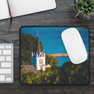 St. Anne&#39;s Church on Mackinac Island - Mouse Pad | Michigan Travel Photography computer accessory | Office workspace desk accessory