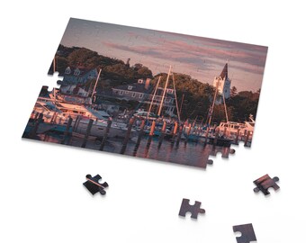 Sunset View: Saint Anne Church & Marina on Mackinac Island - Jigsaw Puzzle (120, 252, 500-Piece) | Great Lakes Travel Photography