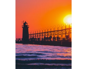 South Haven Sunset Serenity: Fine Art Poster Print  | Michigan Travel Photography | Professional Archival Paper | Lighthouse Wall Art