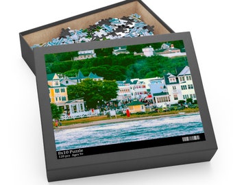 Mackinac Island Sunset: Downtown Landscape on Lake Huron | Jigsaw Puzzle Photography (120, 252, 500-Piece) | Great Lakes Travel Photography