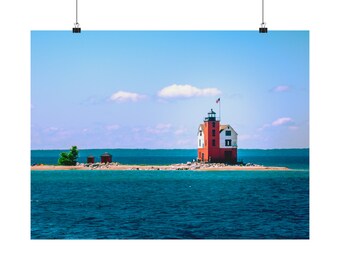 Round Island Lighthouse Landscape - Fine Art Poster Print | Michigan Photography | Professional Archival Paper | Lighthouse Wall Art