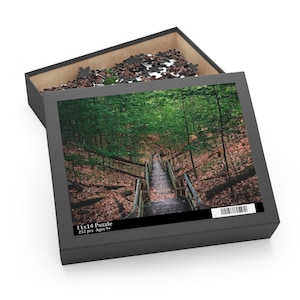 Wooded Boardwalk Jigsaw Puzzle | PJ Hoffmaster State Park Michigan | Forest Staircase Sand Dune Nature Puzzle Gift