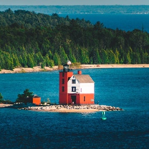 Round Island Lighthouse Poster - Majestic Beauty of Mackinac Island, Michigan | Professional Museum Grade Photo Paper | Travel Fine Art