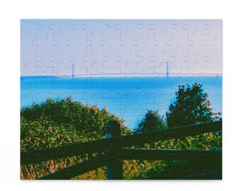 Mackinac Bridge Jigsaw Puzzle: Stunning Landscape of Mighty Mack from Mackinac Island (120, 252, 500-Piece) | Great Lakes Travel Photography