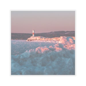 Serene Winter Beauty - Petoskey Pierhead Lighthouse Sticker | Michigan Travel Photography | Winter Nature Landscape