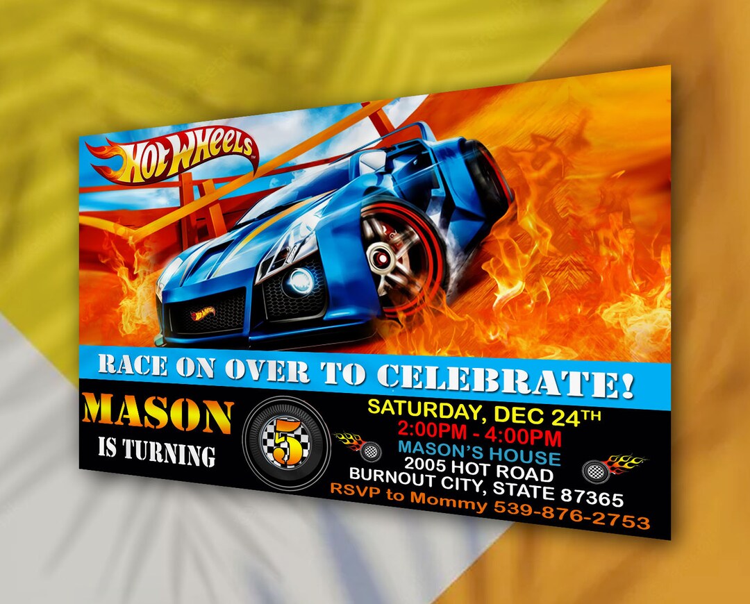 Hot Wheels Birthday Invitations Car Themed Birthday Birthday Etsy