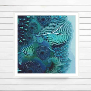 Abstract blue ocean cross stitch pattern for instant download large full coverage downloadable ocean life nature cross stitch fantasy world