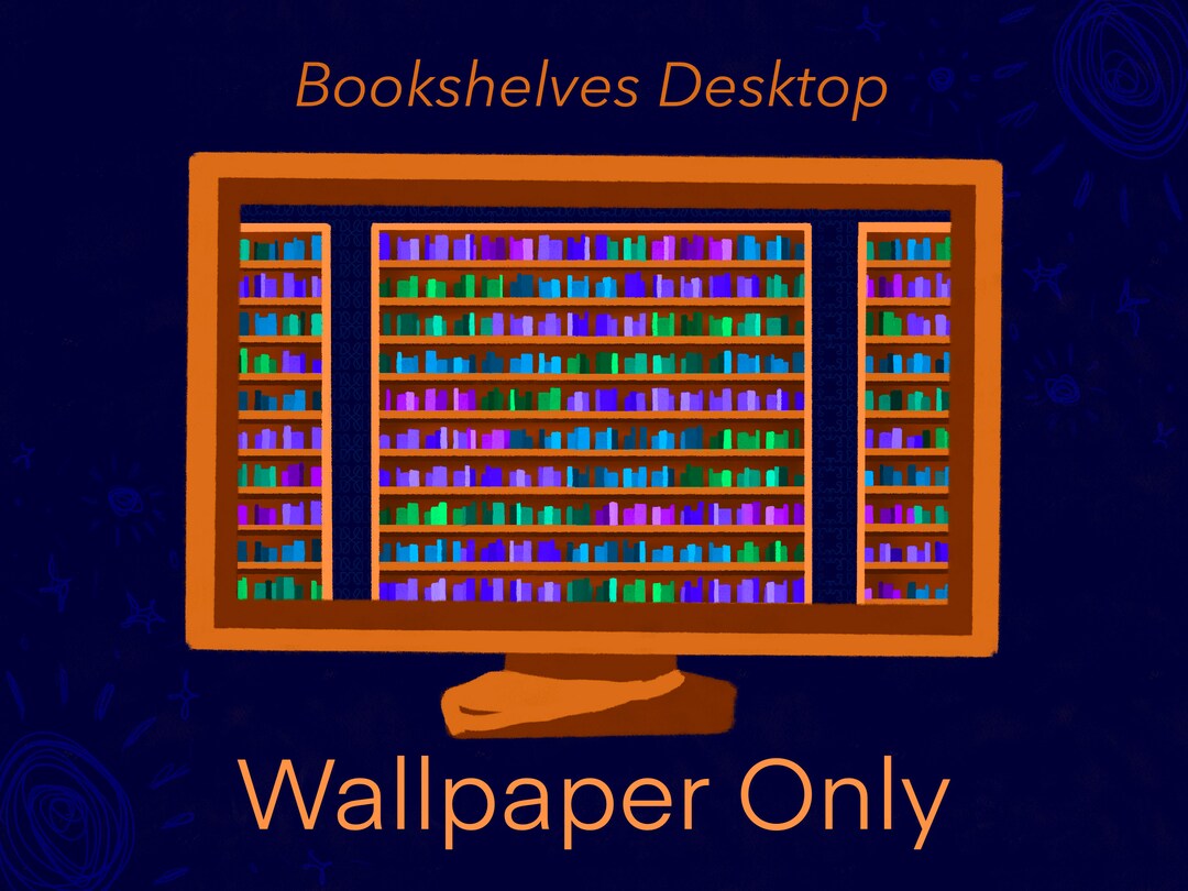 Bookshelf Wallpapers Desktop Wallpaper Illustrated Background Etsy