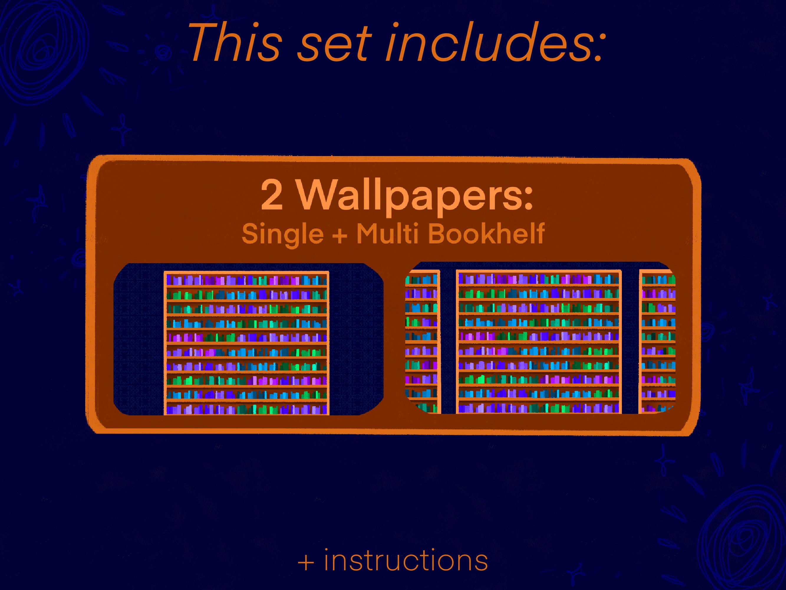 Bookshelf Wallpapers Desktop Wallpaper Illustrated Background Etsy